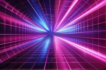 Fototapeta premium A tunnel with vibrant neon lights running through its center
