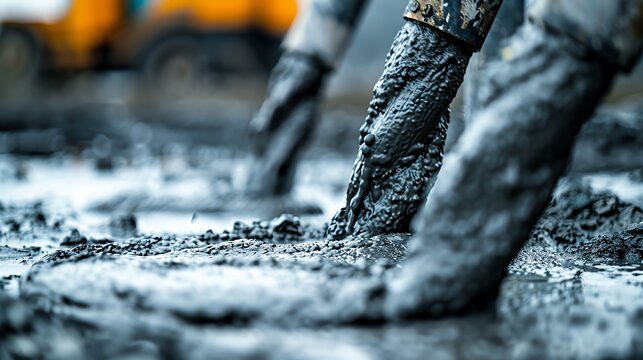 Cement being pumped through a hose, industrial process, building materials