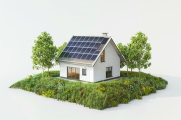 Sustainable Home with Solar Panels and Lush Greenery