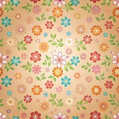 Floral Pattern with Orange, Red and Blue Flowers