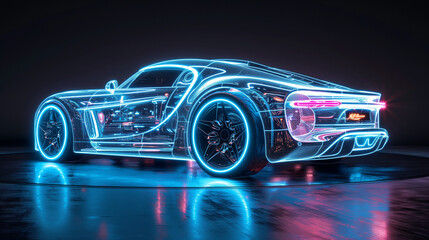 Naklejka premium a high-tech sports car with light-up wheel rims and body panels