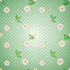 Obraz premium Green Polka Dot Background with White Daisies.