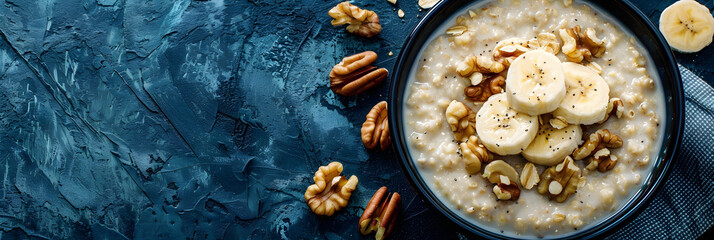 Bowl of Oatmeal with Bananas and Walnuts