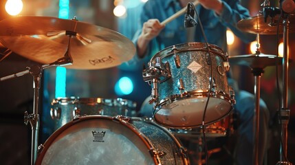 someone is playing drums close up