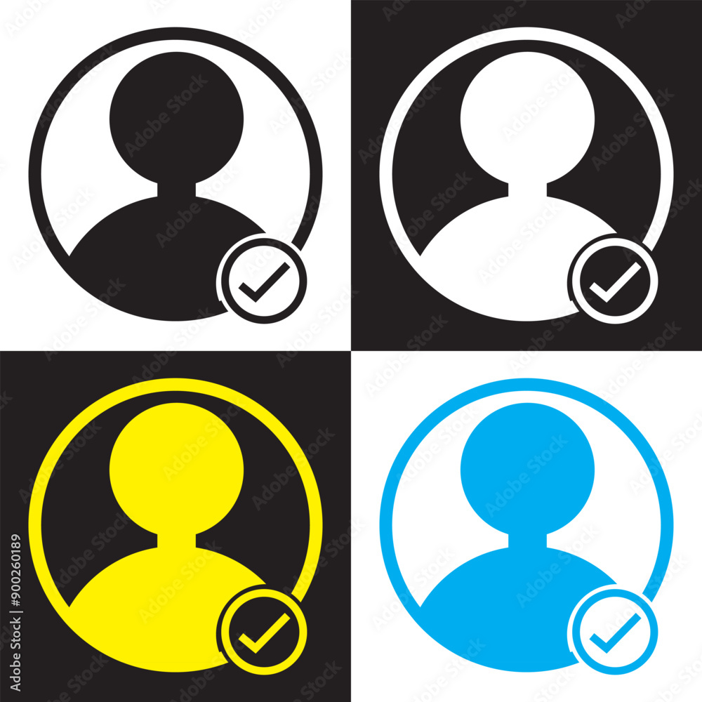 Wall mural check user icon vector accept person profile avatar with checkmark yes tick symbol, checked user pro