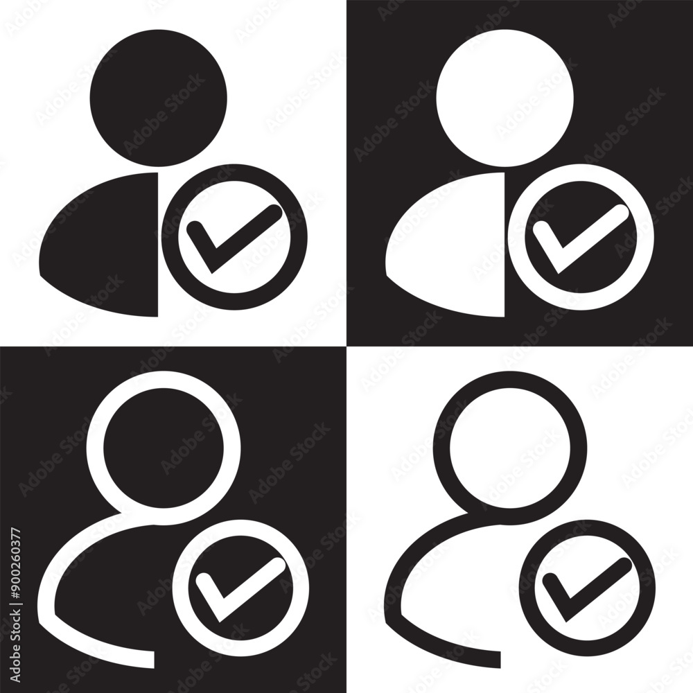 Wall mural check user icon vector accept person profile avatar with checkmark yes tick symbol, checked user pro