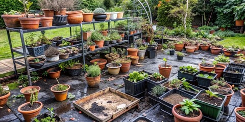 Fototapeta premium pots in a greenhouse
