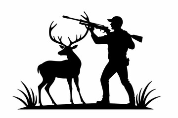 

Deer hunting silhouette, man with rifle deer hunting vector illustration, silhouette of a deer
