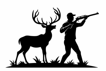 

Deer hunting silhouette, man with rifle deer hunting vector illustration, silhouette of a deer
