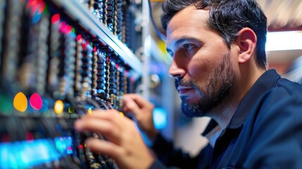 Digital Solutions Expert Resolving Network Issue with Blend Mode in Server Room Background