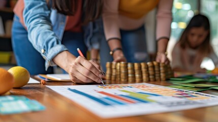 Obraz premium Strategic Nonprofit Consultant Focusing on Donation Growth with Realistic Fundraising Charts at Community Center