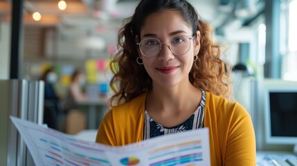 In-Depth Market Research Analysis: Consultant Studying Vibrant Consumer Data in Office Cubicle Setting