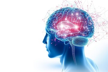 Obraz premium Digital brain with vibrant neural connections symbolizing mental health and cognitive functions