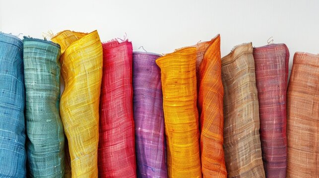 Khadi fabric in various colors on white background