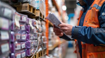 Naklejka premium Ethereal Close-Up of Supervisor Inspecting Shipping and Receiving Records with Logistics Accuracy at Loading Dock using Blend Mode
