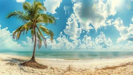 Fototapeta premium Tropical Paradise: Palm Tree on a Sunny Beach