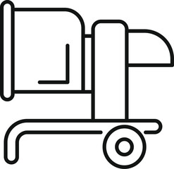 Minimalist line icon of a concrete mixer machine used on construction sites for mixing concrete