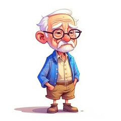 Grandfather Face with Sad Expression. Concept - Human Emotions. Illustration on White Background.