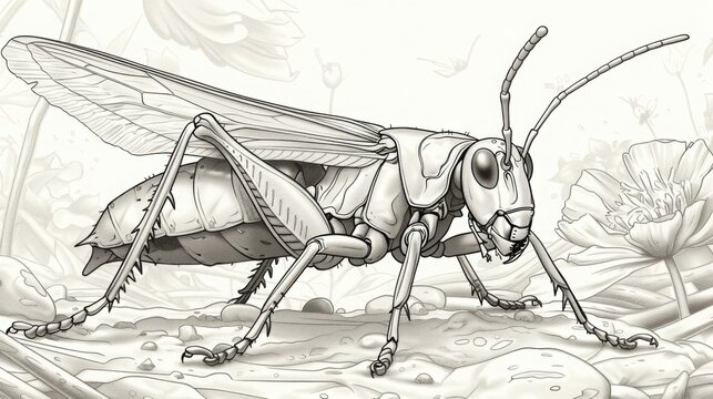 detailed monochrome grasshopper on ground clip art preview