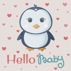 Little cute penguin. Kids room wall art. Nursery poster, flat illustration	