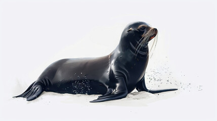 sea lion, hyper realistic, fantasy, graphical style, vector illustration, white background