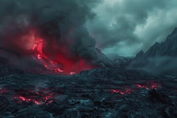 Volcanic Eruption in a Gloomy Landscape