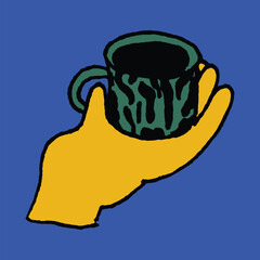 hand drawn cute hand holding coffee cup illustration