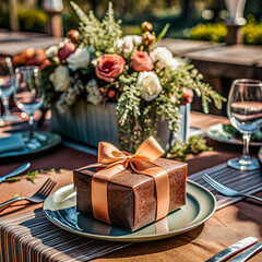 Wedding tabletop brown gift box