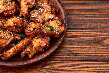 Caramelized in sause chicken wings  . Bar-b-q food background photo