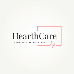 minimalist hearth care with heartbeat symbol line art icon logo vector illustration design. simple modern medical hospital logo concept