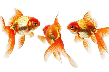 Fototapeta premium Three Goldfish Swimming in a White Background