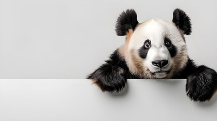 Naklejka premium Adorable Panda Peeking Over a White Surface