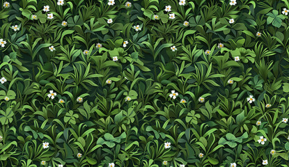 Green grass and flower background ideal for backdrop design and eco-themed wall artwork.