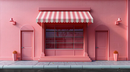 A Minimal Conceptual 3D Rendering of a Kiosk Stand Exhibition Booth in a Pink Pastel Hue.