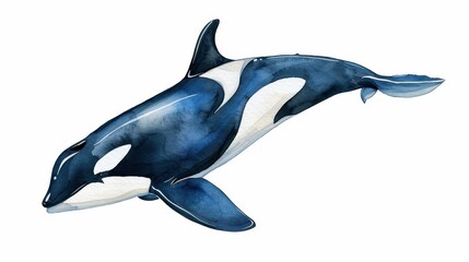 Obraz premium A stunning handdrawn watercolor illustration of a killer whale, showcasing its grace and beauty in striking detail.