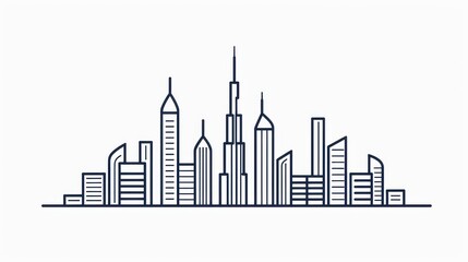 A stunning continuous line drawing of Dubais iconic skyline, capturing the essence of this vibrant citys architecture.