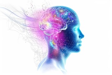 Obraz premium Female Profile with Neural Networks Depicting Cognitive Connectivity and Thought