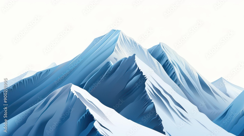 Wall mural Breathtaking handdrawn mountains, snowtipped and serene, captured in a detailed illustration against a crisp white backdrop.