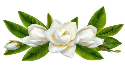 Delicate rectangle frame adorned with gardenia flowers and leaves, perfect for adding a touch of nature to any design.