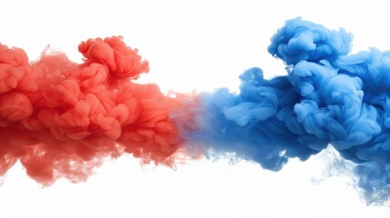Vivid red and blue smoke swirl together, creating a stunning visual on a crisp, clean background. Perfect for dynamic designs.