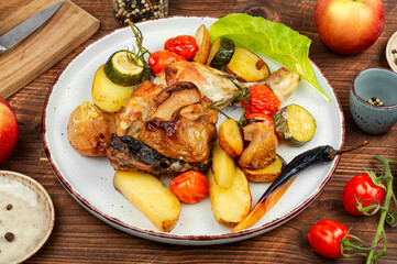 Rustic style chicken legs, oven baked food