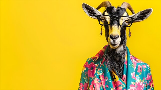 Goat in Glasses and a Floral Kimono