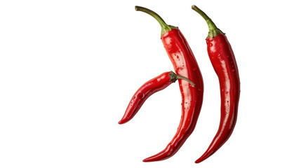 Three Bright Red Chili Peppers Displayed on a Clean White Background Capturing Freshness and Flavorful Ingredients
