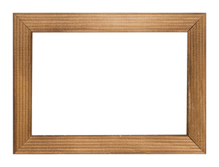 Horizontal wooden photo frame isolated on transparent background, PNG clip-art.