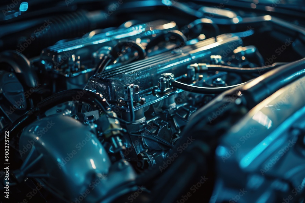Poster a detailed view of a car's internal combustion engine components