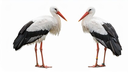 two white stork isolated on white background