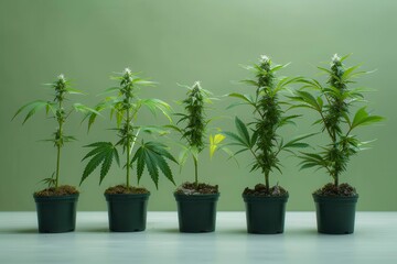 Fototapeta premium A row of tall green marijuana plants