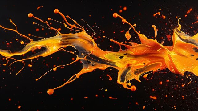 A dynamic splash of neon orange and yellow paint against a black canvas, resembling the energetic explosion of a supernova.