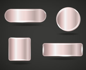 Rose gold sleek frame website button set. Circle square glossy frame