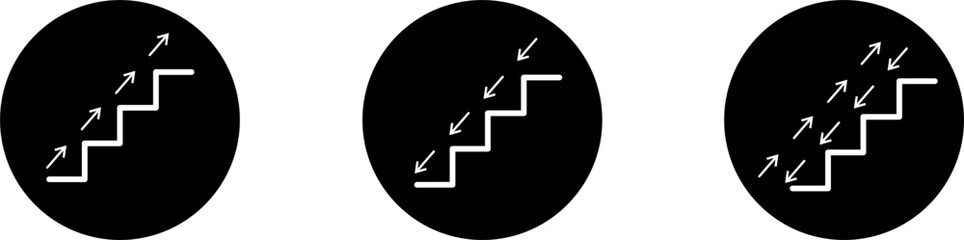 Stairs up, stairs down icon. Stairway direction information symbol. Sign navigation staircase vector. Black Background icon set. Vector illustration